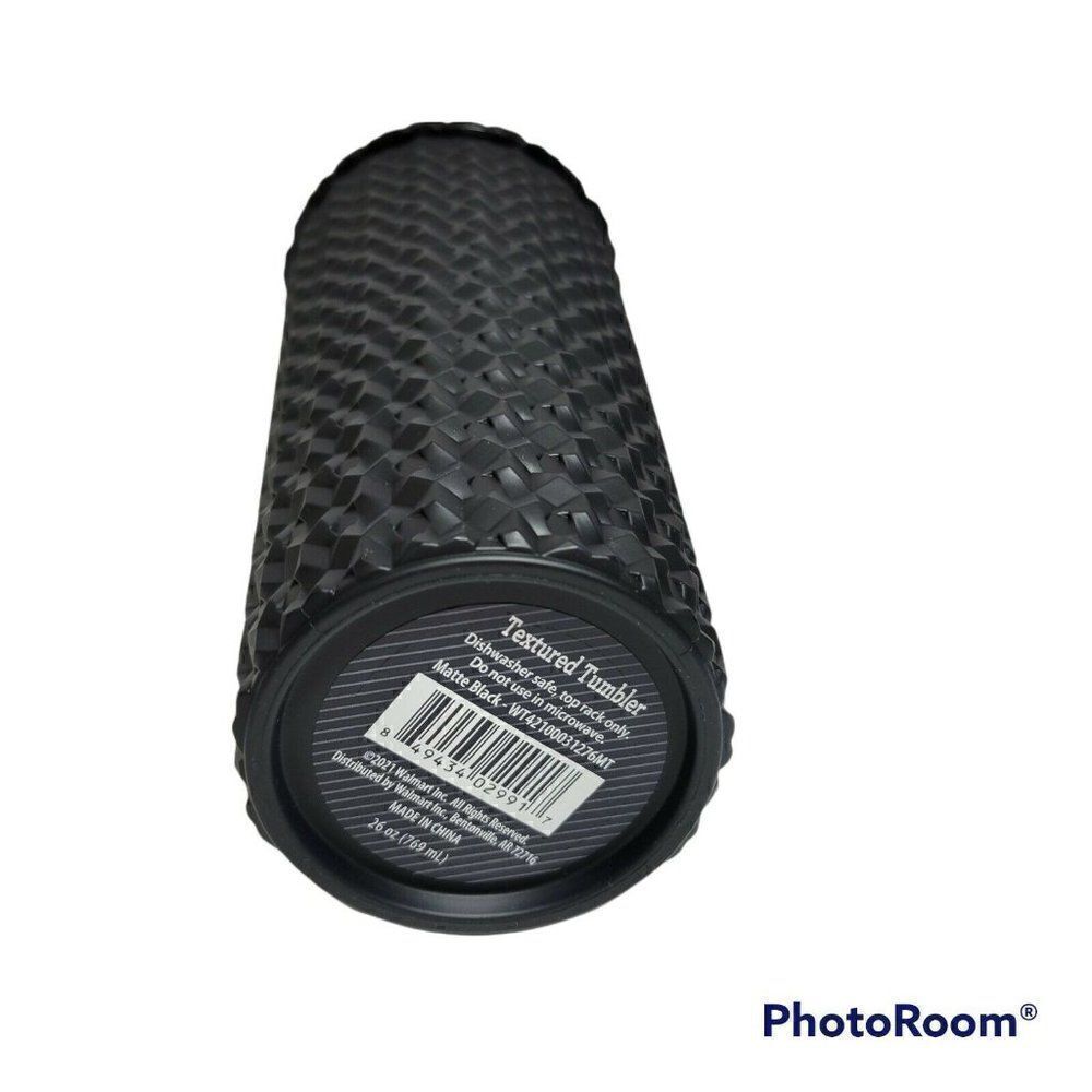 Walmart Textured Tumbler Cup Reusable 26 oz Matte Black Screw Top Lid w/Straw‎ - Picture 5 of 8